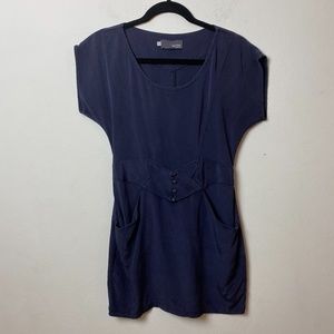 Myne Navy Silk Mini Dress w/Button Waist